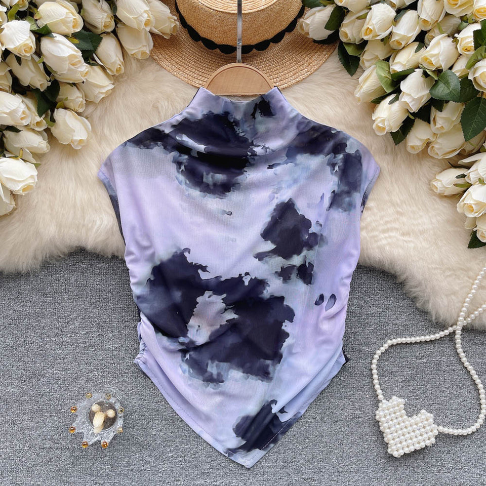 Baskılı Kolsuz Elastik File Üst