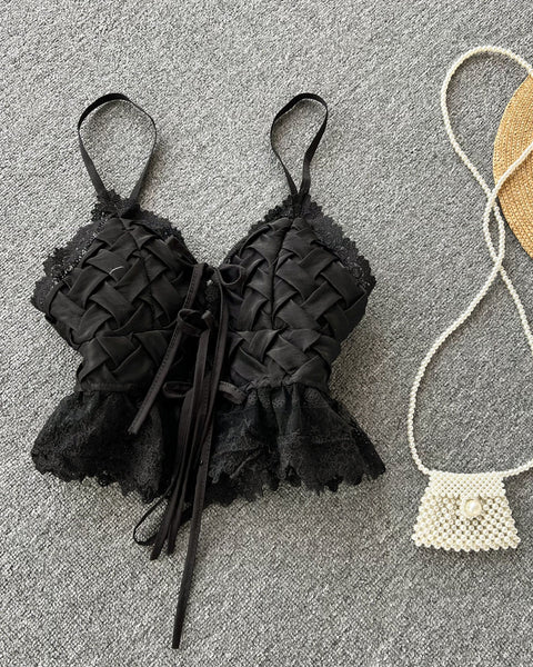 Tatlı Dantel V Yaka Dokuma Desenli Bluz