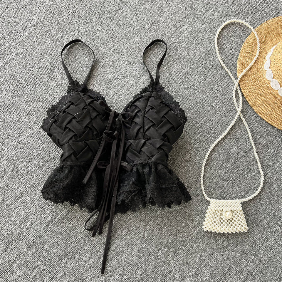 Tatlı Dantel V Yaka Dokuma Desenli Bluz