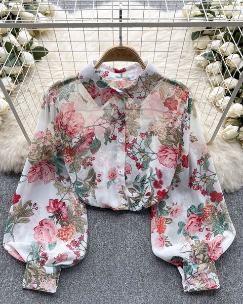 Vintage Çiçek Desenli Bol Gömlek
