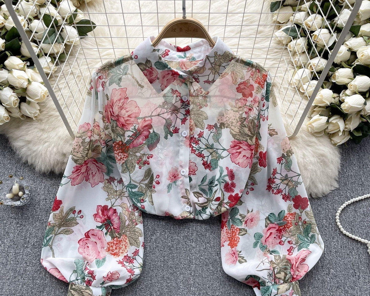 Vintage Çiçek Desenli Bol Gömlek