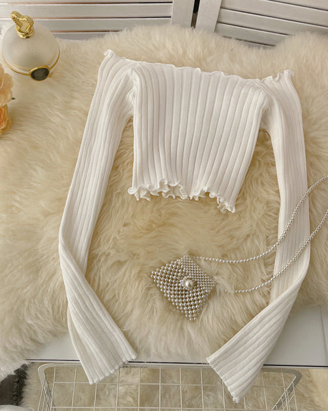 Askısız Göbek Triko Uzun Kollu Tişört