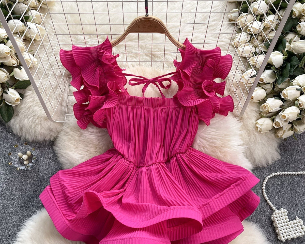 Düzensiz Tasarım Bağcıklı Volanlı Üst