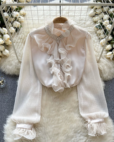 Fransız Tarzı Fırfırlı Şifon Gömlek