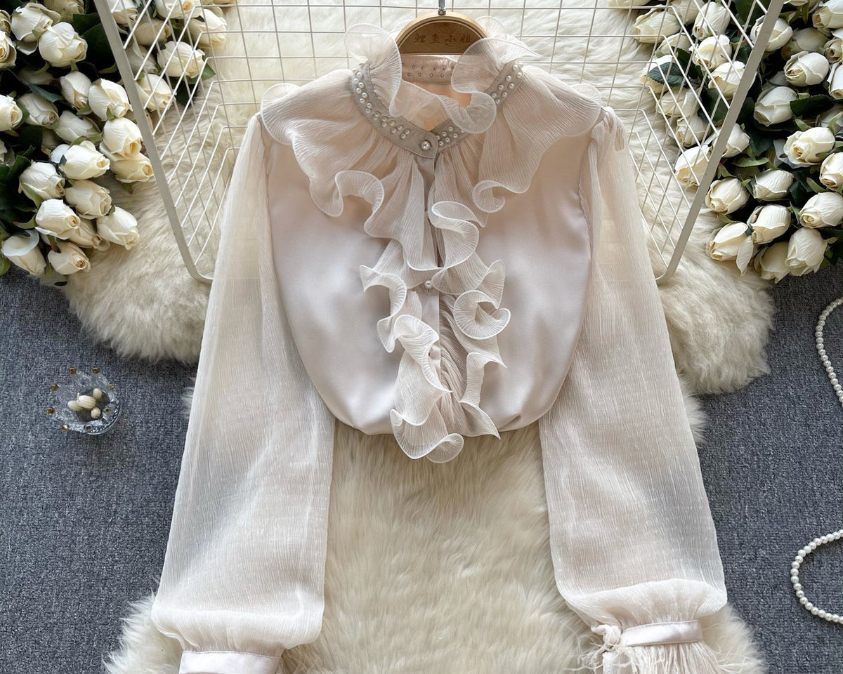 Fransız Tarzı Fırfırlı Şifon Gömlek