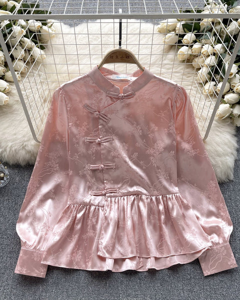 Çin Tarzı Volanlı Balon Kol Bluz