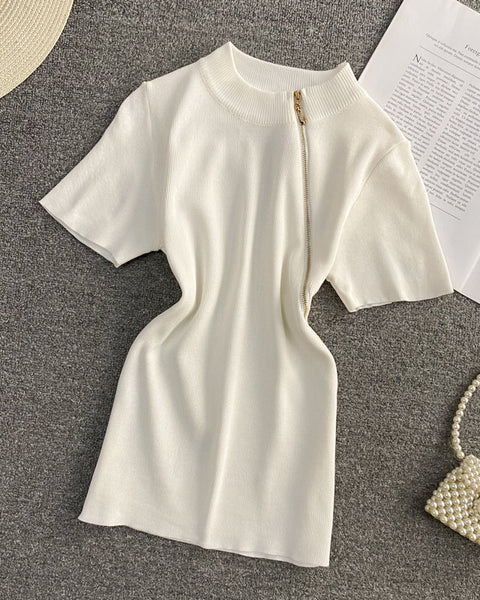 Asia Style Fermuar Detaylı T-Shirt