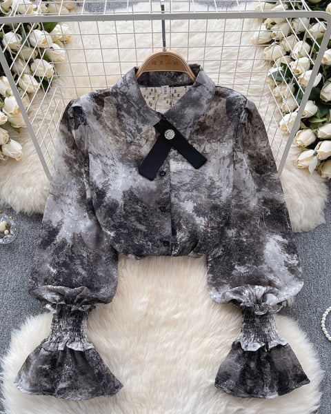 Vintage Kabartmalı Kol Tie-dye Gömlek