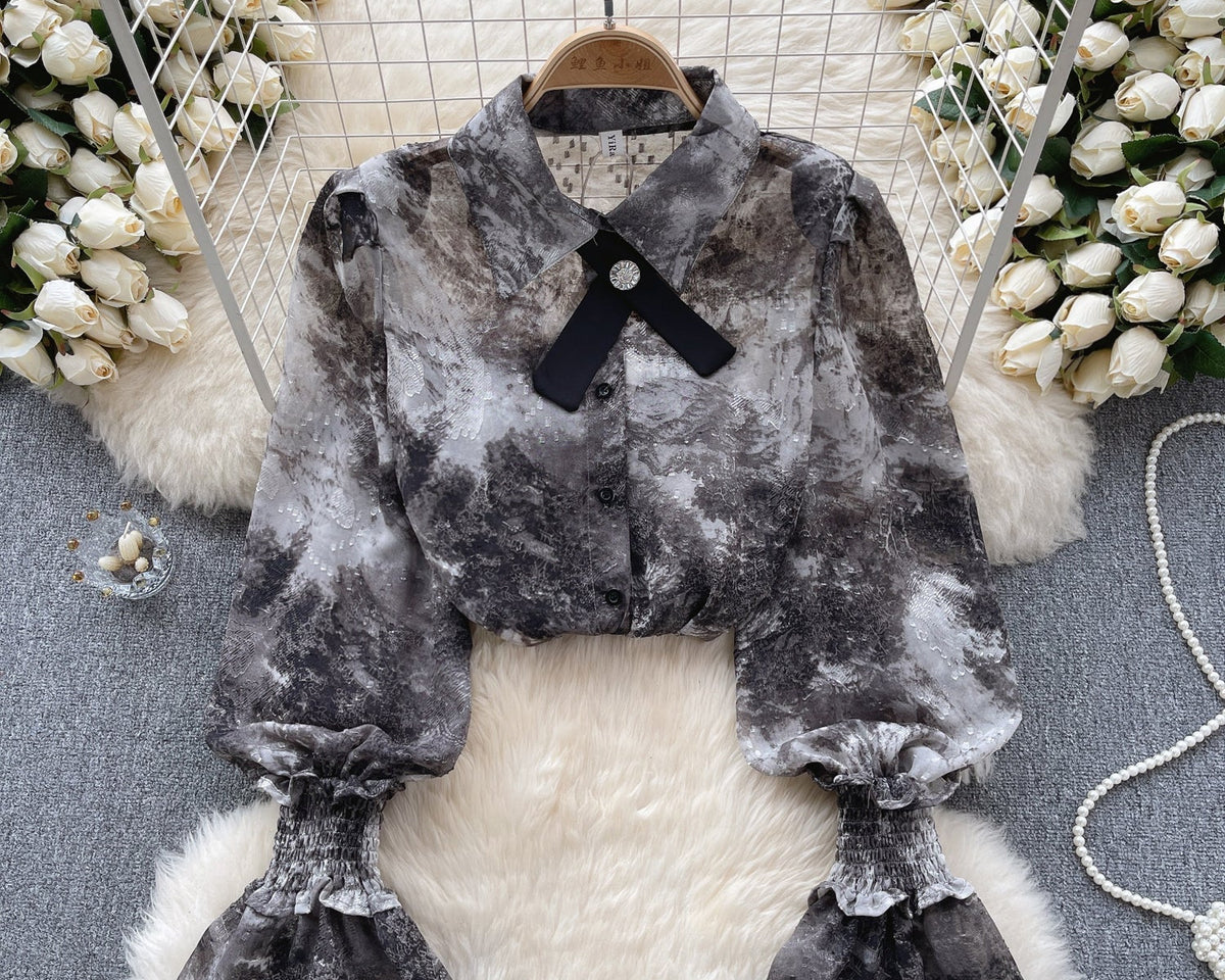 Vintage Kabartmalı Kol Tie-dye Gömlek