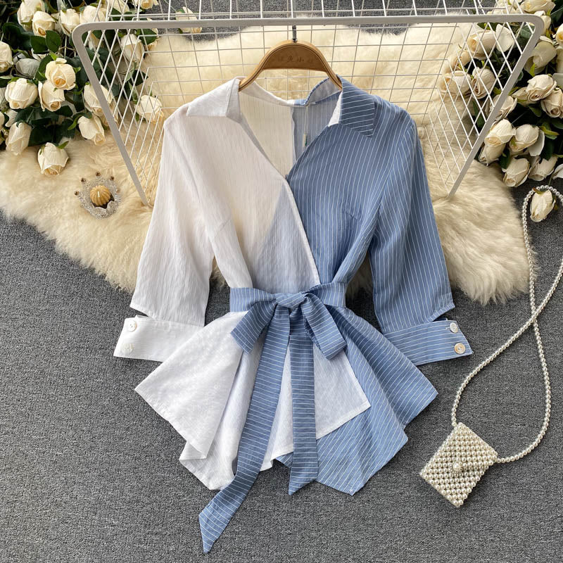 Çizgili Düzensiz Lotus Yaprağı Salıncak Dantel Üst