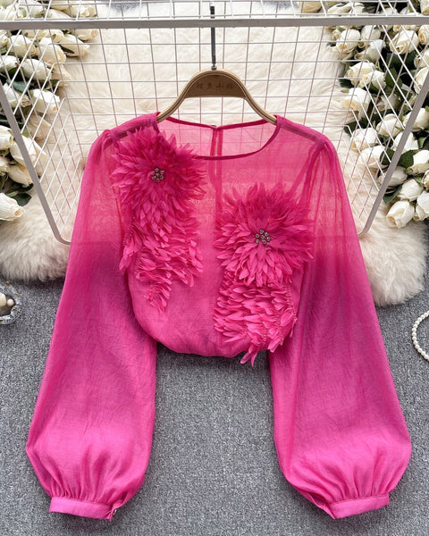 3D Çiçekli Kabartmalı Kol Gömlek