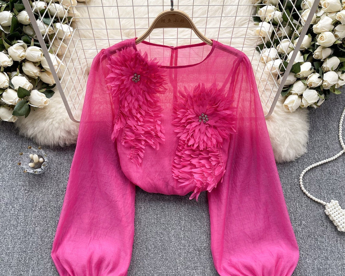 3D Çiçekli Kabartmalı Kol Gömlek