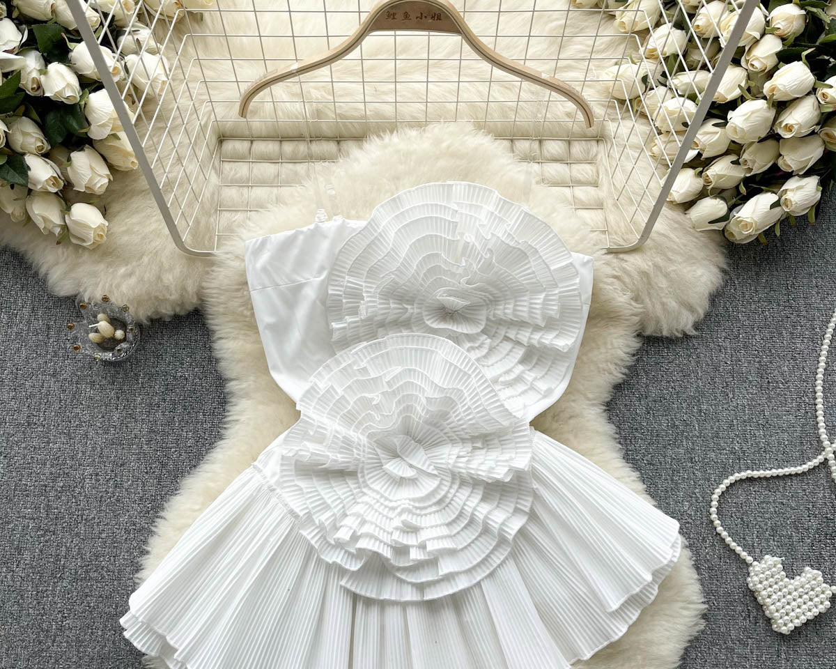 3D Çiçekli Plise Volanlı Korse