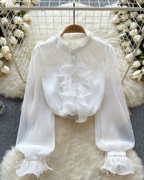 Fransız Tarzı Fırfırlı Şifon Gömlek