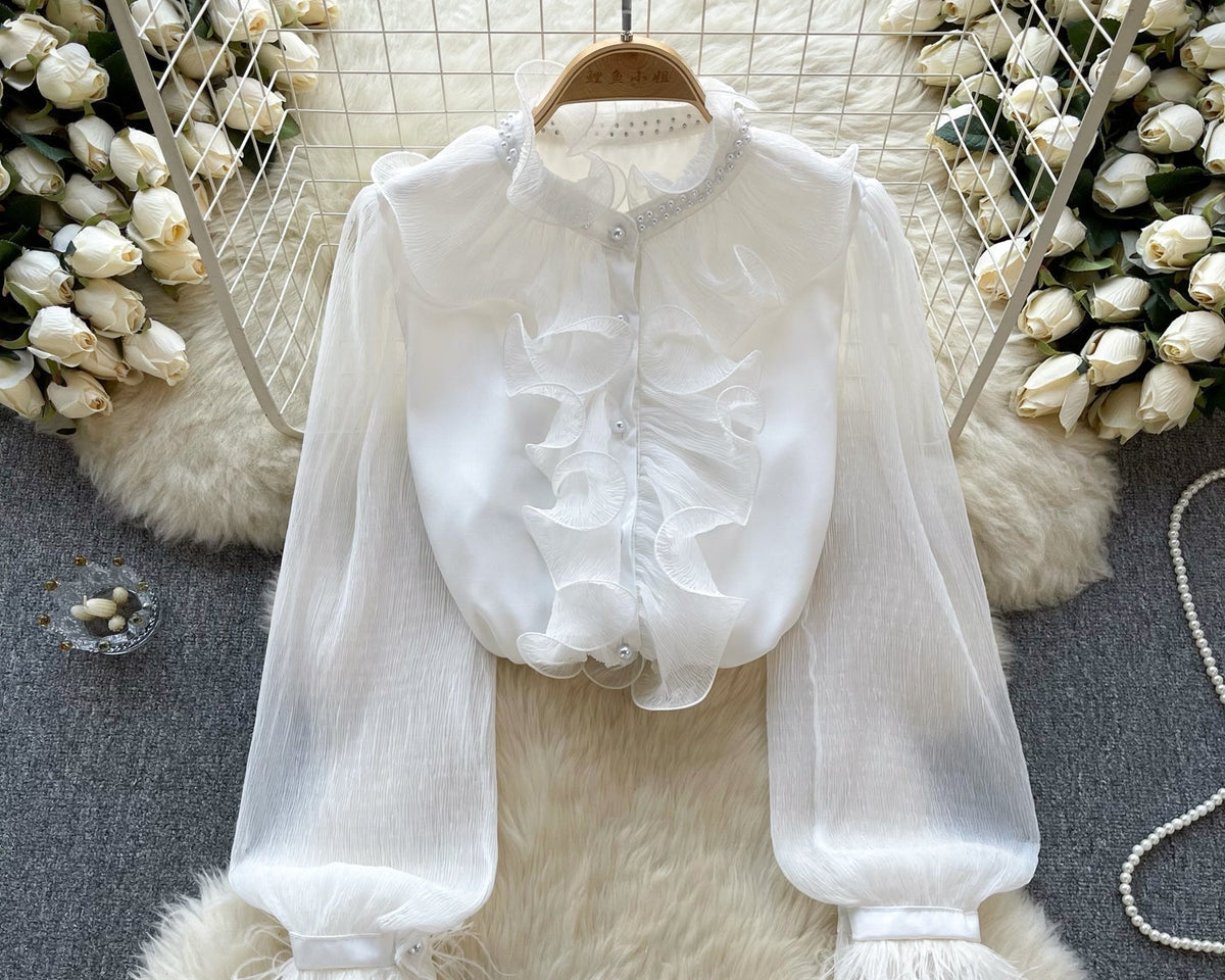 Fransız Tarzı Fırfırlı Şifon Gömlek