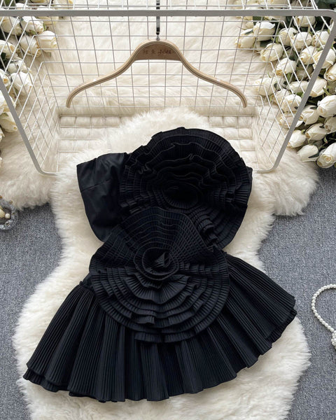 3D Çiçekli Plise Volanlı Korse