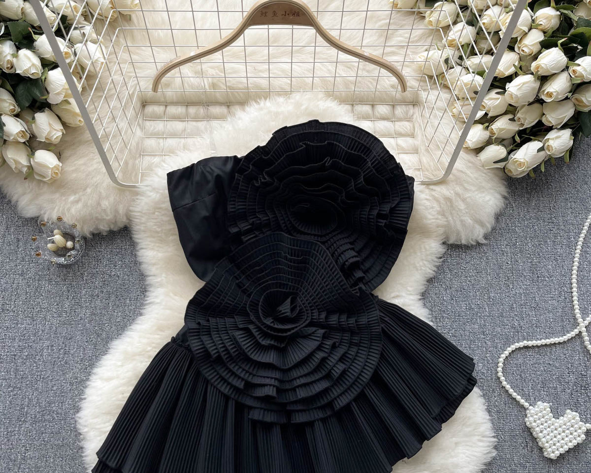 3D Çiçekli Plise Volanlı Korse