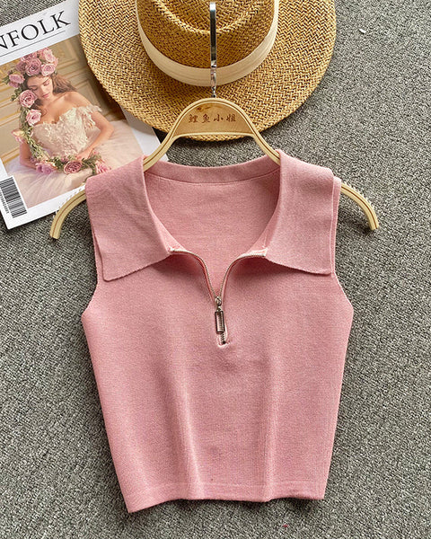 Yaka Detaylı Kolsuz Triko Üst