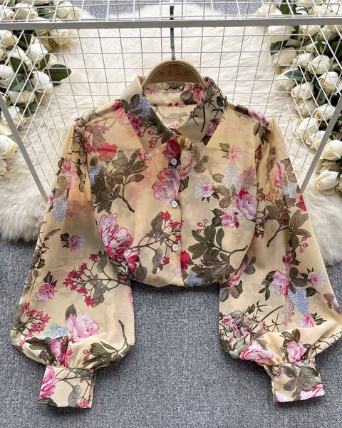 Vintage Çiçek Desenli Bol Gömlek