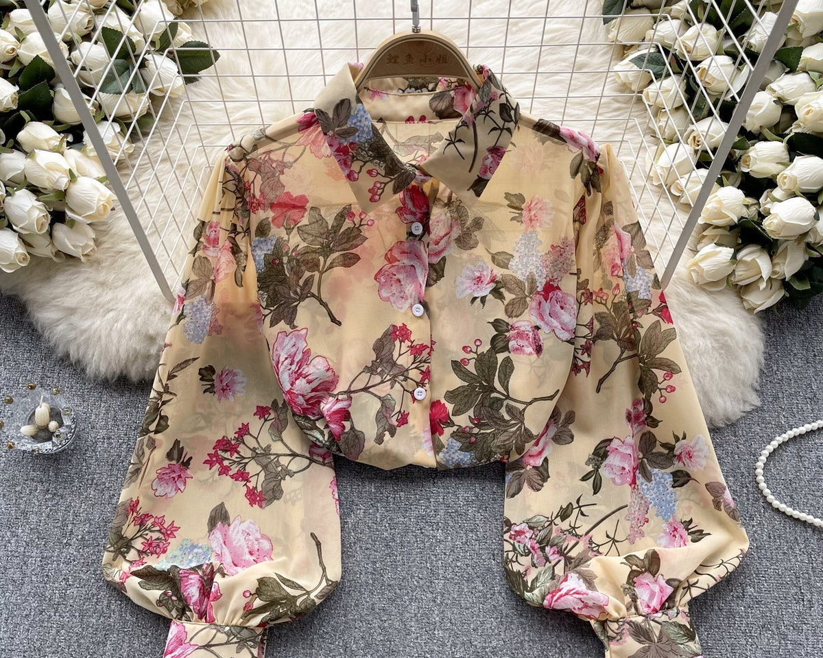 Vintage Çiçek Desenli Bol Gömlek