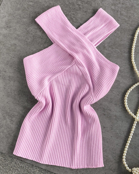 Kolsuz Çapraz Halter Triko Üst