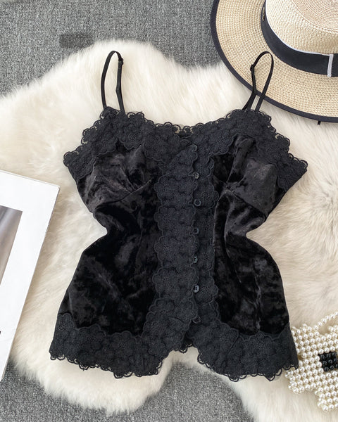 Dantel Patchwork Süet Askılı Bluz