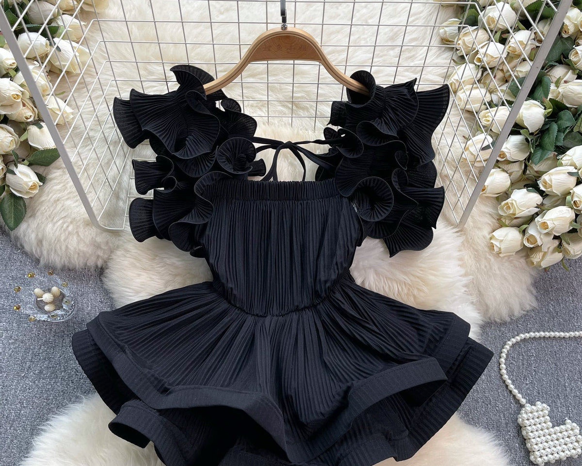 Düzensiz Tasarım Bağcıklı Volanlı Üst