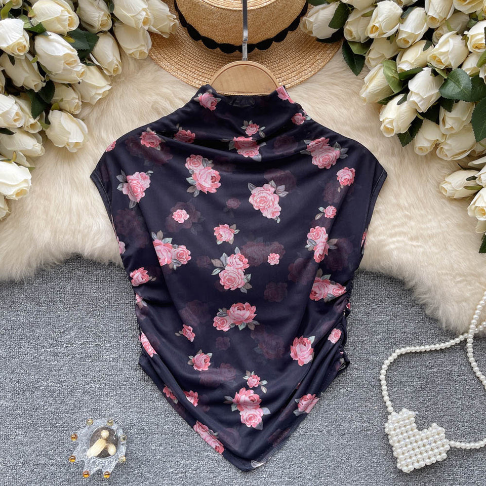 Baskılı Kolsuz Elastik File Üst