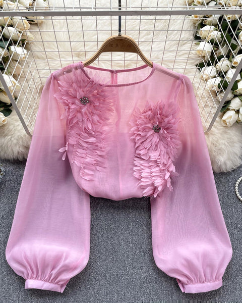 3D Çiçekli Kabartmalı Kol Gömlek