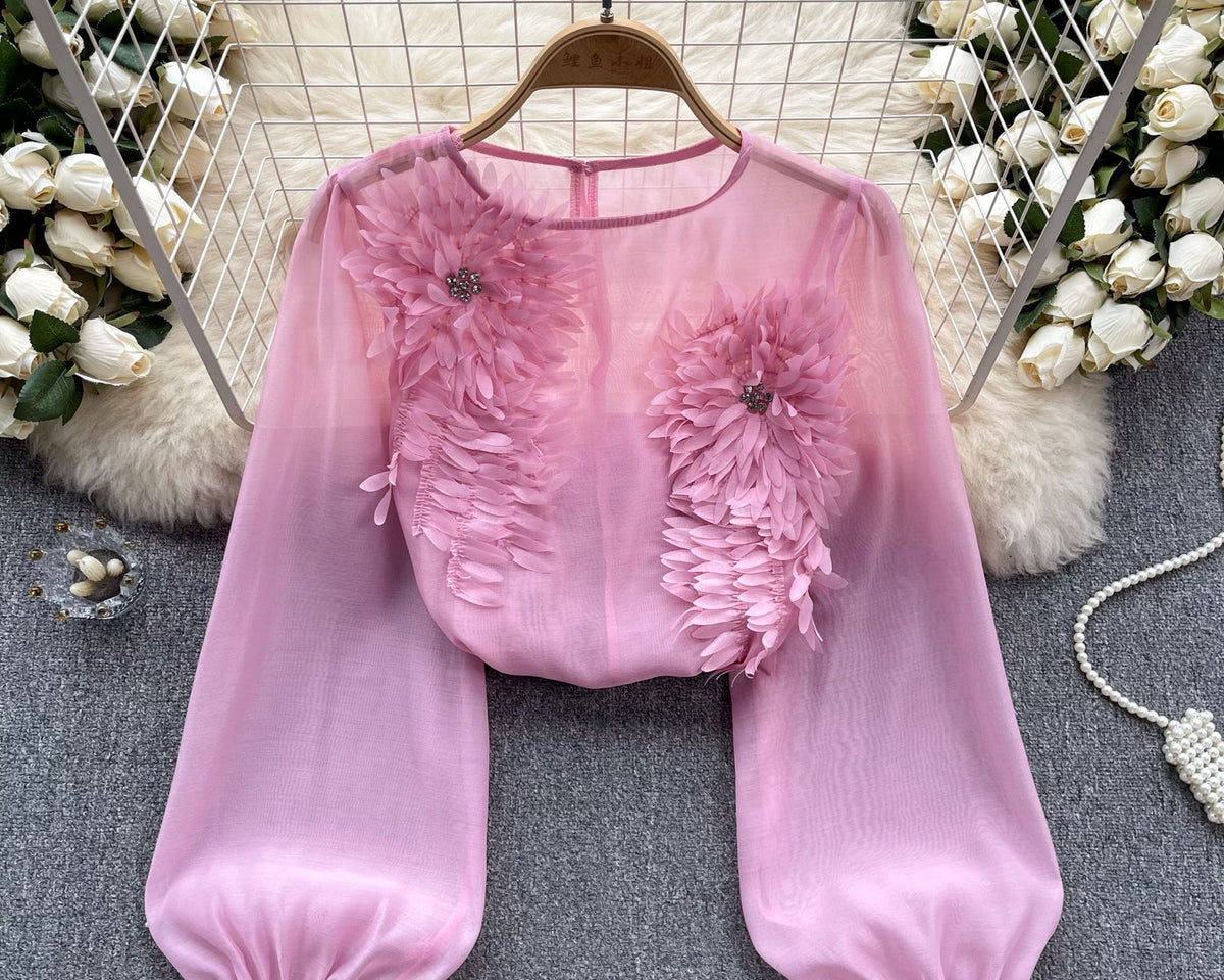 3D Çiçekli Kabartmalı Kol Gömlek