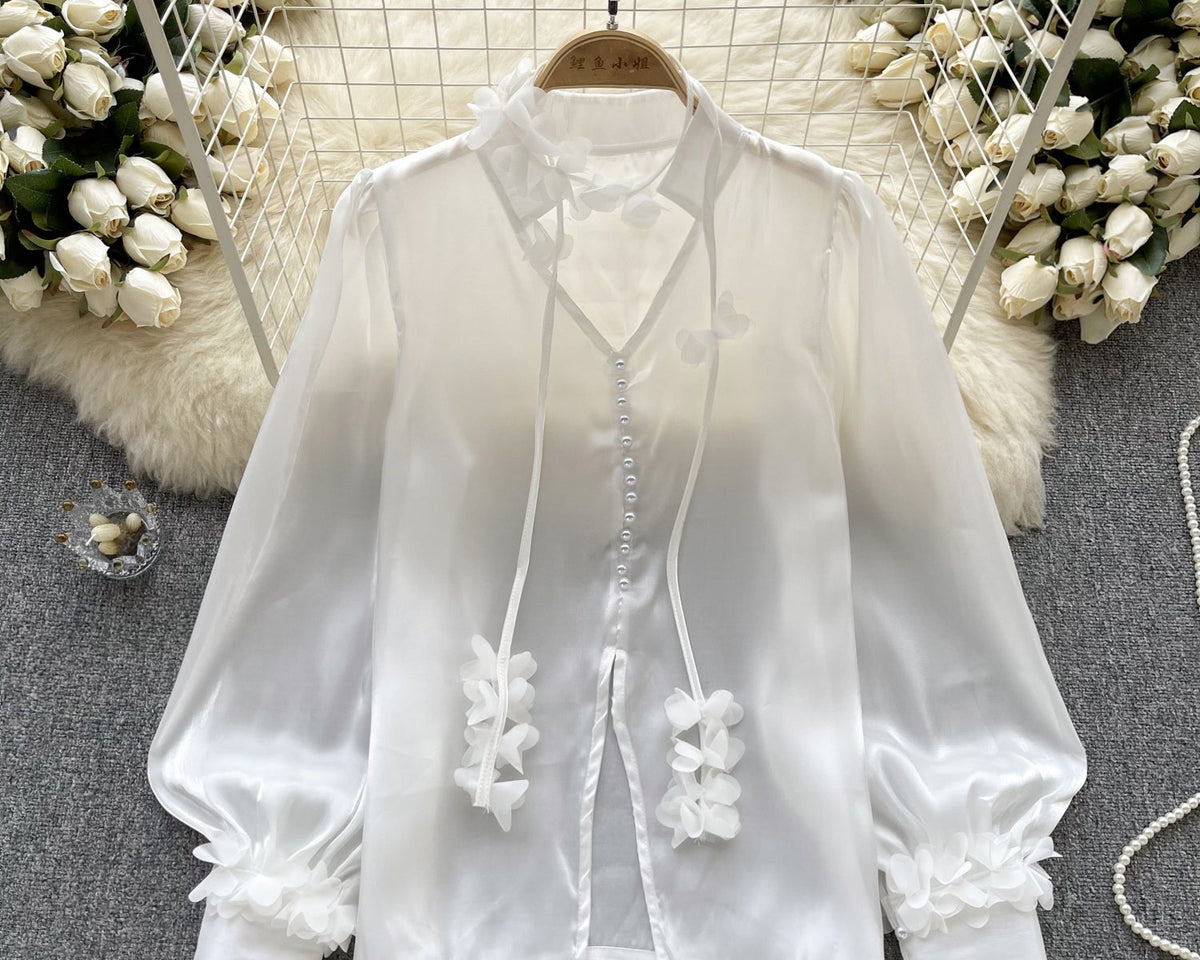 Kurumsal Dantel Saten Gömlek Ribbons ile