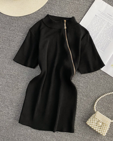 Asia Style Fermuar Detaylı T-Shirt