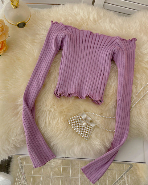 Askısız Göbek Triko Uzun Kollu Tişört