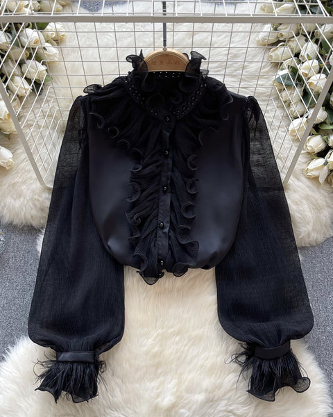 Fransız Tarzı Fırfırlı Şifon Gömlek