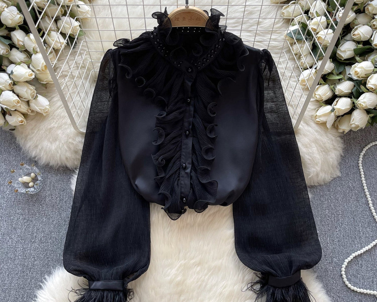 Fransız Tarzı Fırfırlı Şifon Gömlek