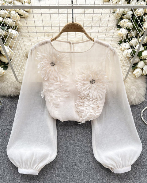 3D Çiçekli Kabartmalı Kol Gömlek