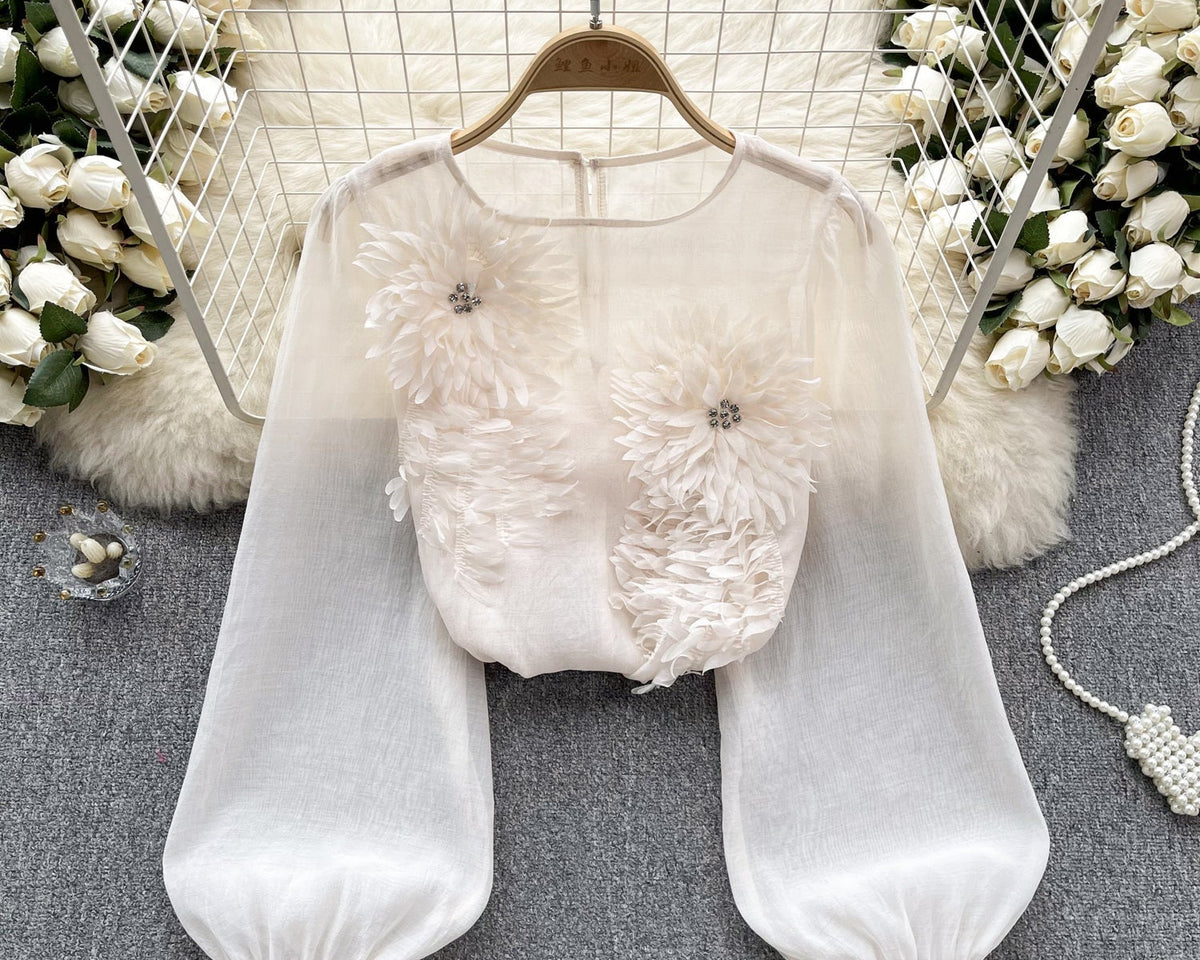 3D Çiçekli Kabartmalı Kol Gömlek