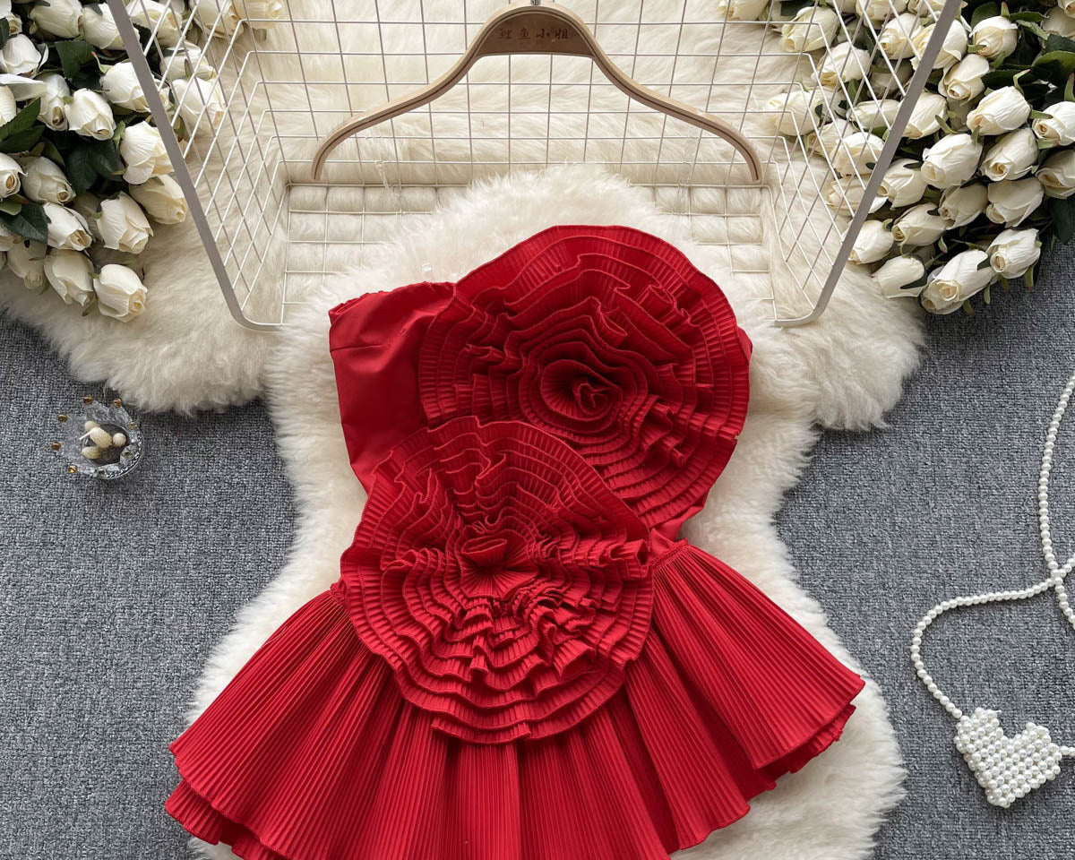 3D Çiçekli Plise Volanlı Korse