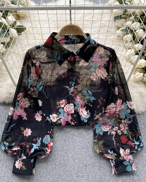 Vintage Çiçek Desenli Bol Gömlek