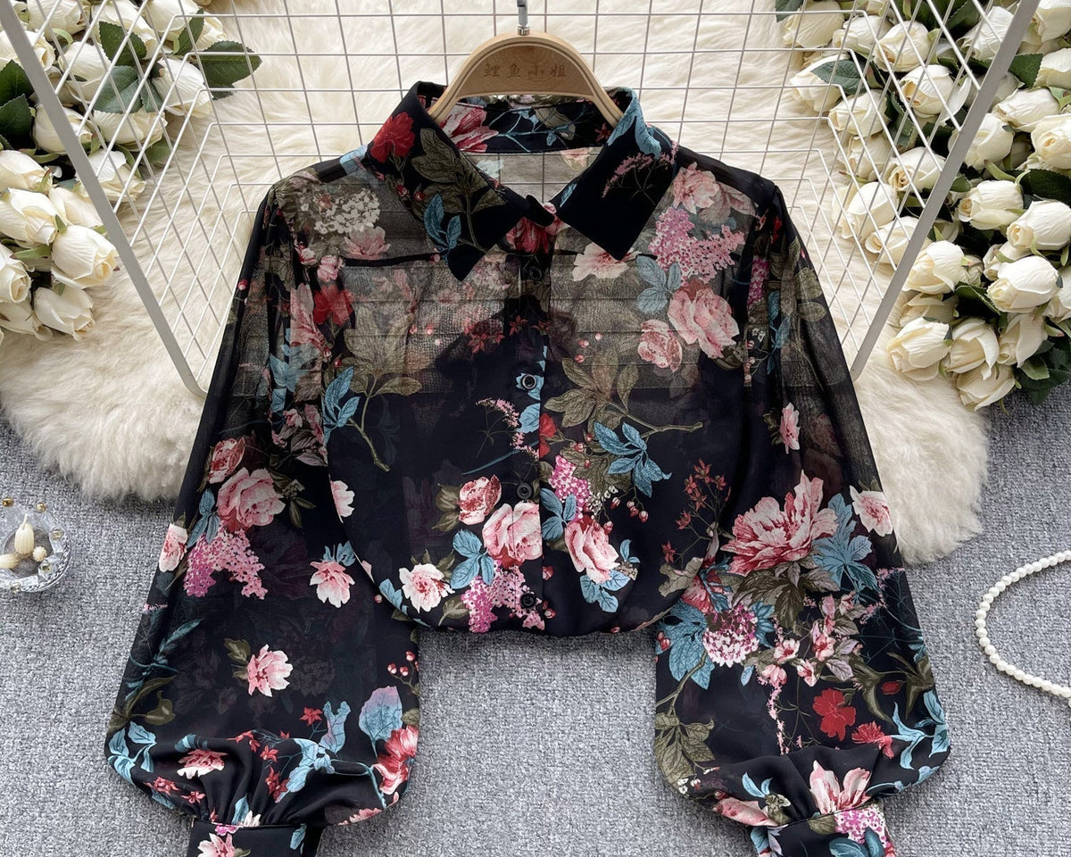 Vintage Çiçek Desenli Bol Gömlek