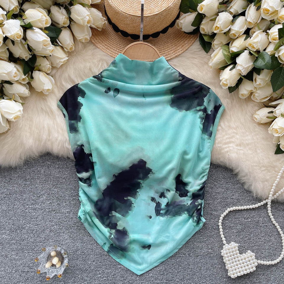 Baskılı Kolsuz Elastik File Üst