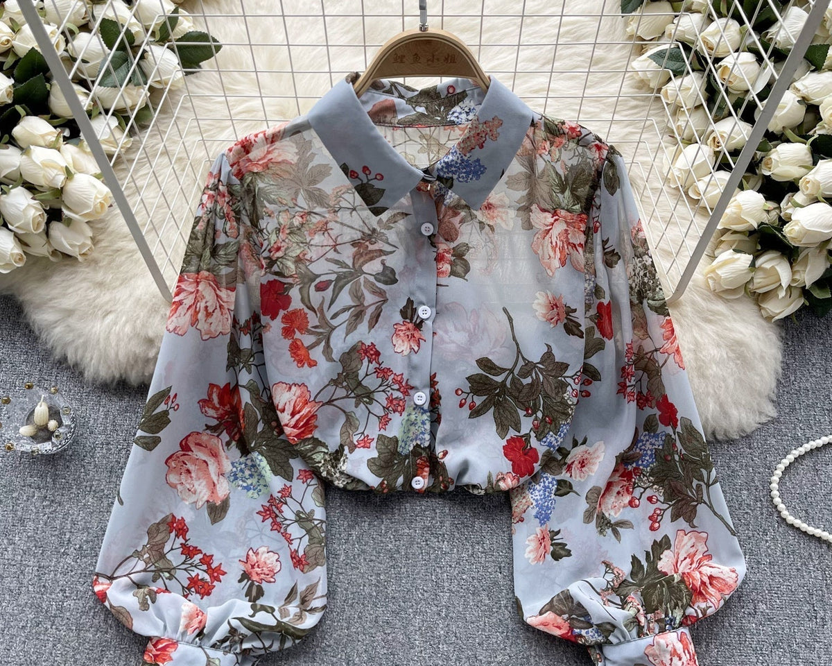 Vintage Çiçek Desenli Bol Gömlek