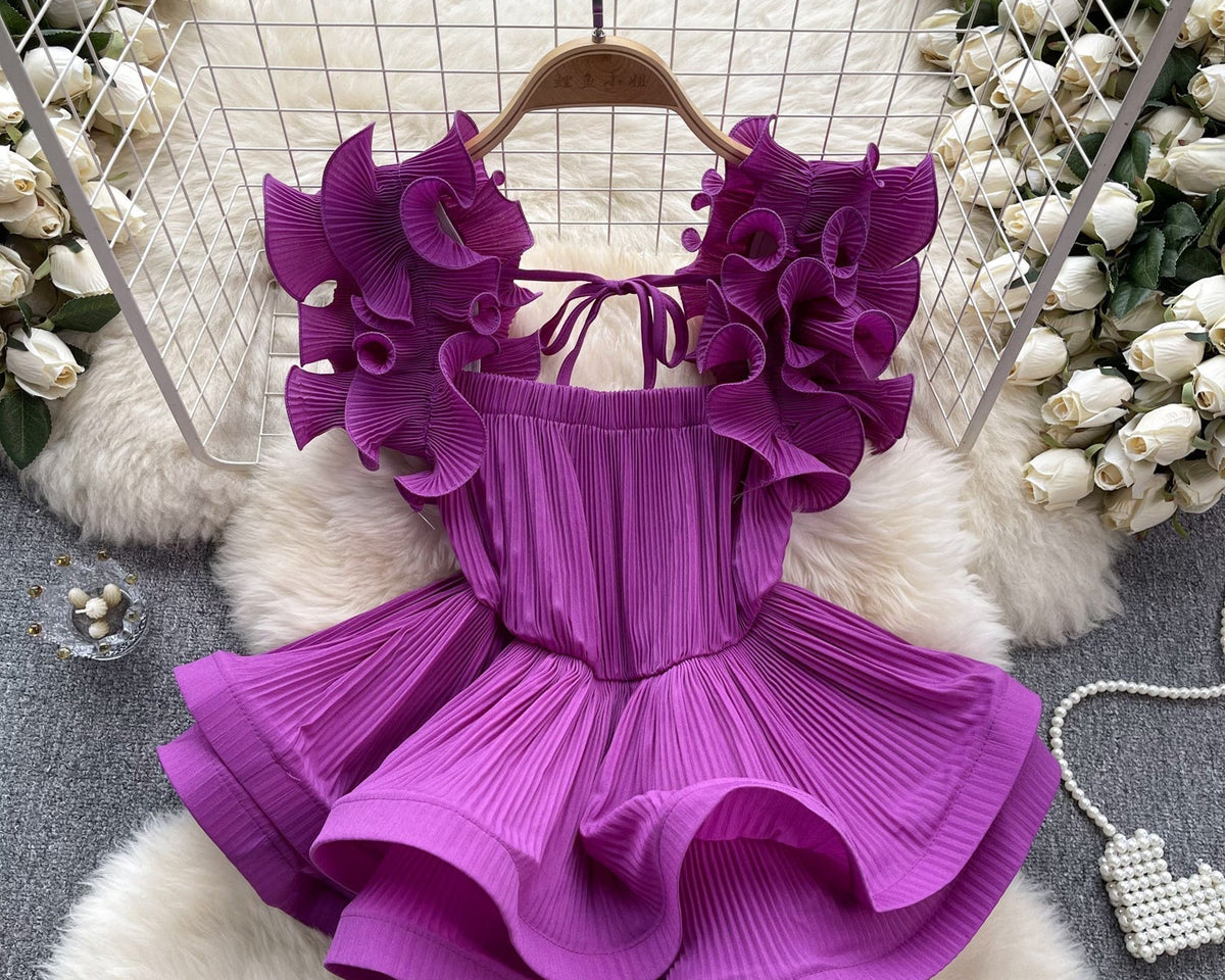 Düzensiz Tasarım Bağcıklı Volanlı Üst