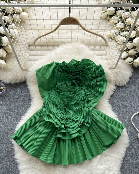 3D Çiçekli Plise Volanlı Korse