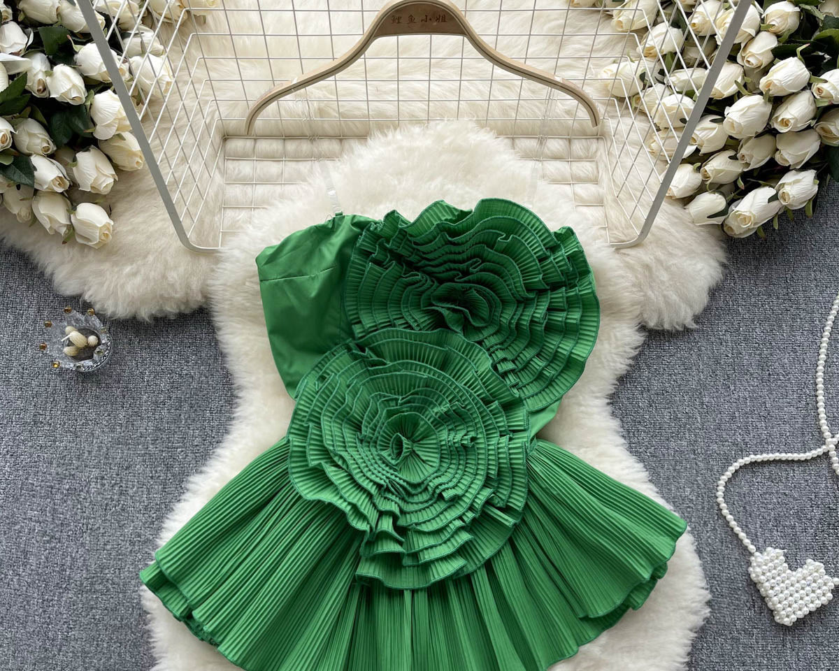 3D Çiçekli Plise Volanlı Korse