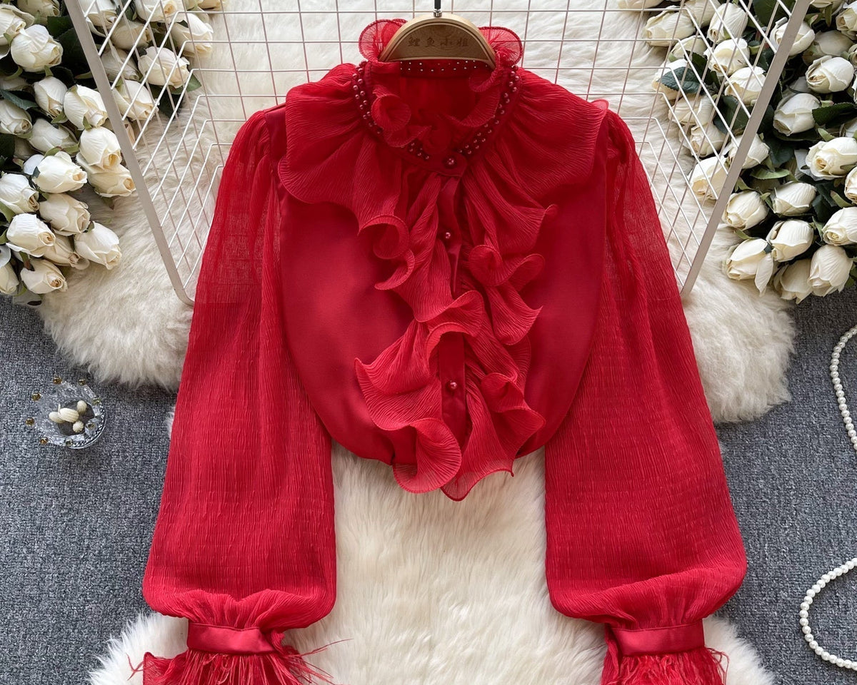Fransız Tarzı Fırfırlı Şifon Gömlek