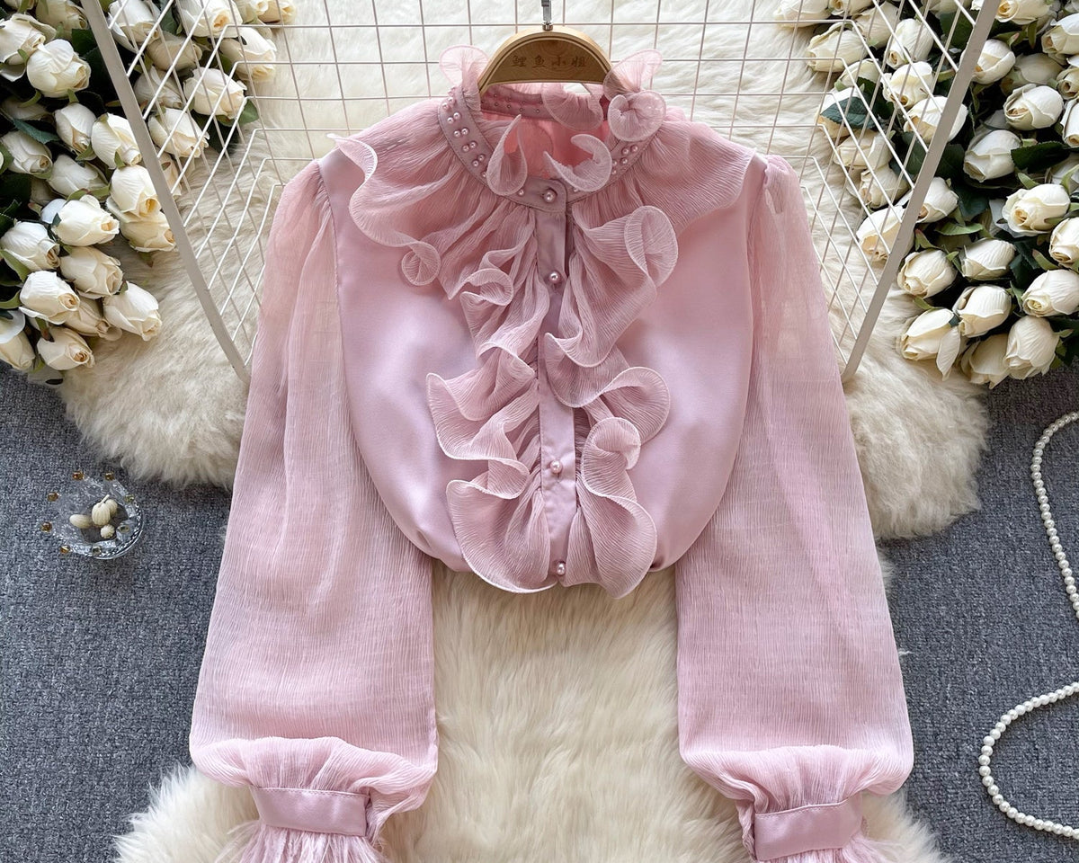 Fransız Tarzı Fırfırlı Şifon Gömlek