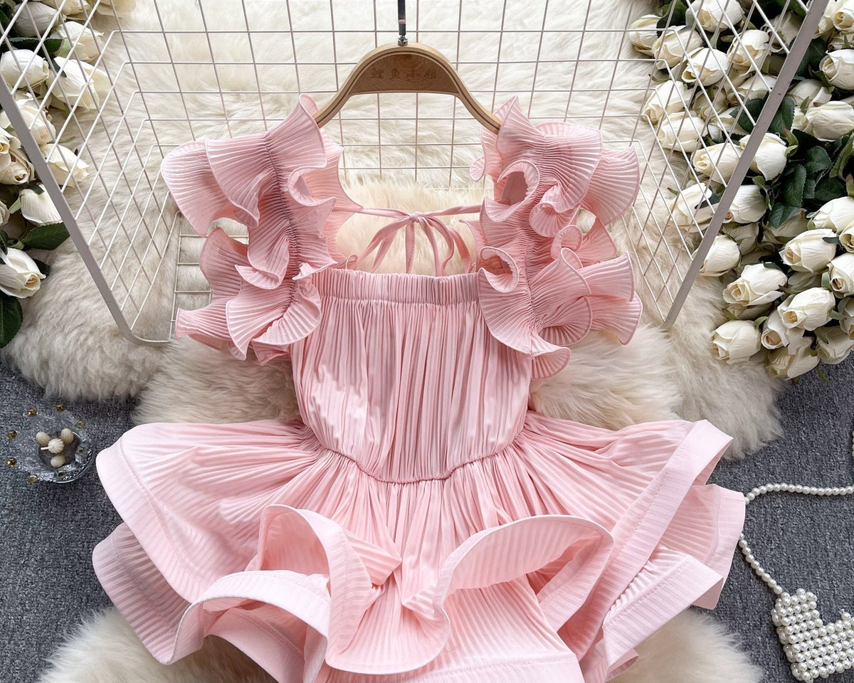 Düzensiz Tasarım Bağcıklı Volanlı Üst