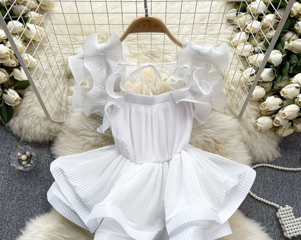 Düzensiz Tasarım Bağcıklı Volanlı Üst