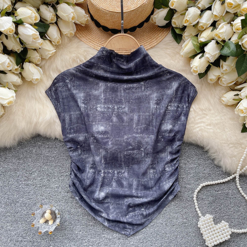 Baskılı Kolsuz Elastik File Üst